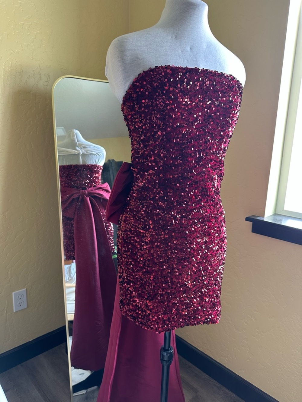 Deep Red Strapless Sequin Dress - Size L